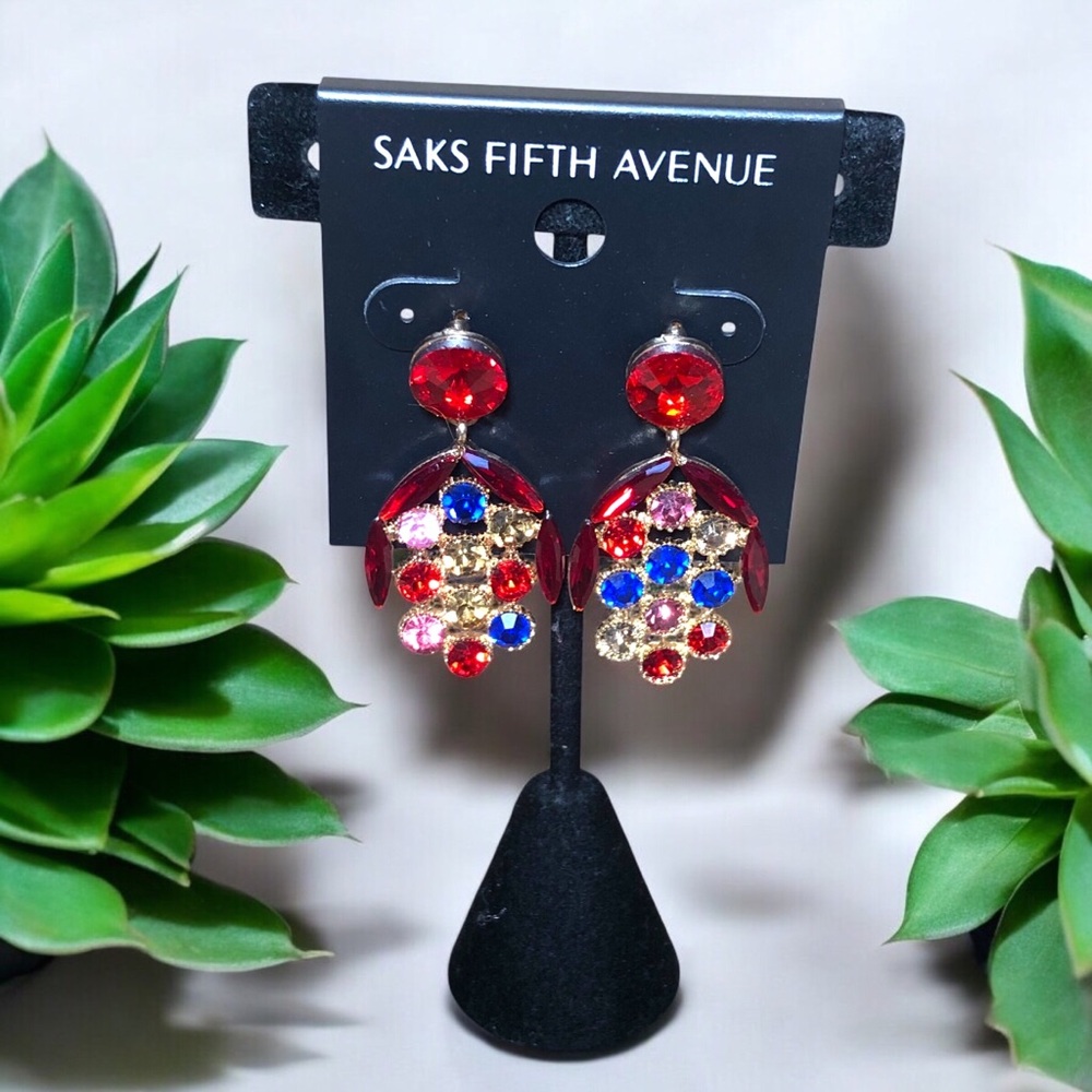 7. Saks Fifth Avenue Red and Blue Gemstone Earrings